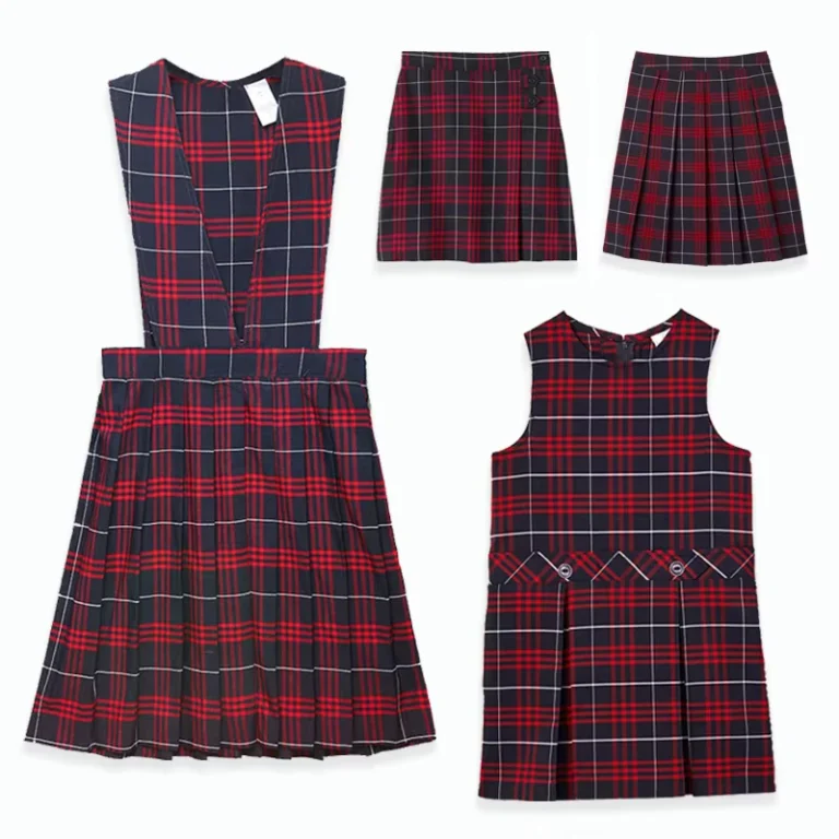 Primary-School-V-shape-Sleeveless-Plaid-Dress-Red-Tartan-Pleated-Pinafore-Classroom-School-Uniforms-Girls-Jumper