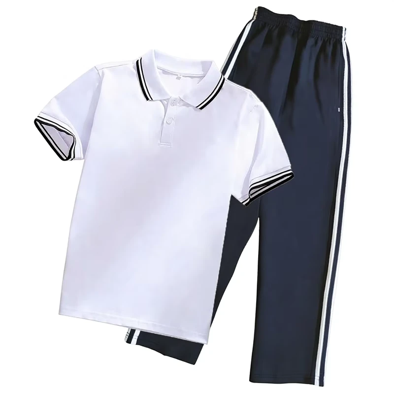 Primary-Secondary-School-Sports-Short-sleeve-Two-Piece-Sets-Unisex-Team-Uniforms-Cotton-School-Customizable-Printing