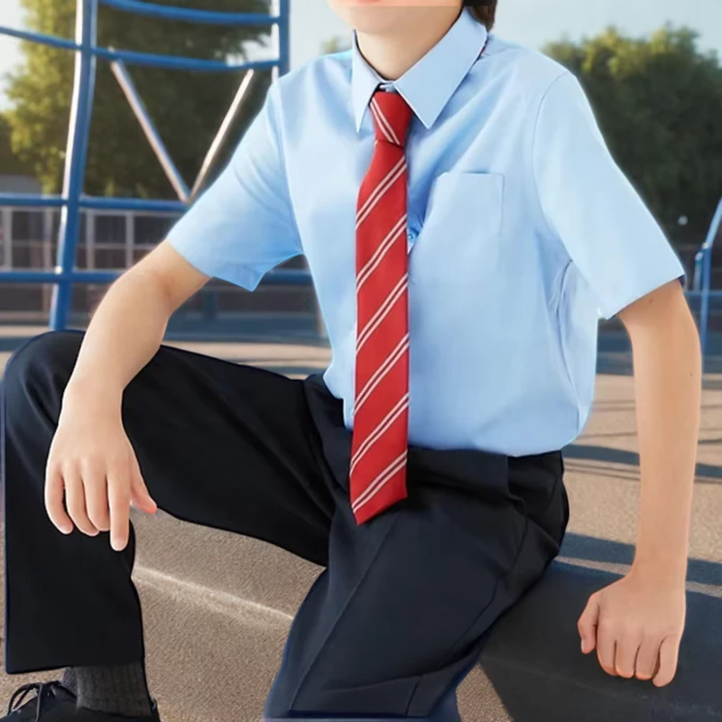 Primary-and-Secondary-Boys-Cotton-Polyester-Woven-School-Uniform-Tops-Short-Sleeve-Shirt-for-Students-Kids
