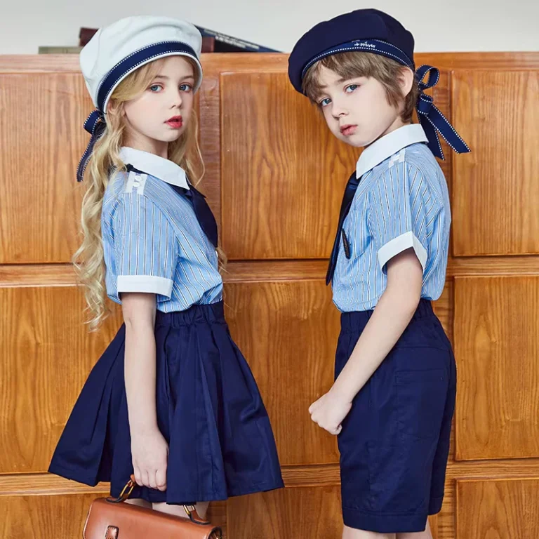Private-School-Student-Blue-Skort-Uniforms-a-Light-Blue-Blouse-With-Vertical-Stripes-and-a-Bow-Tie-Short-sleeved-School-Uniform-1