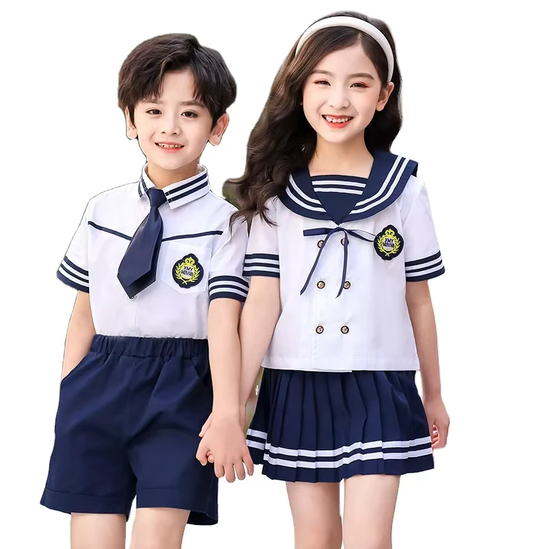 Professional-Manufacturer-Unisex-Kindergarten-Primary-Summer-British-School-Uniform