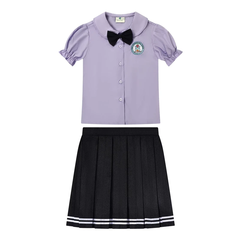 Purple-Blouse-Plaid-Skirt-Set-Plaid-Dress-Short-Sleeved-Skirt-School-Uniform-Set-Factory-Manufacture-Supplier