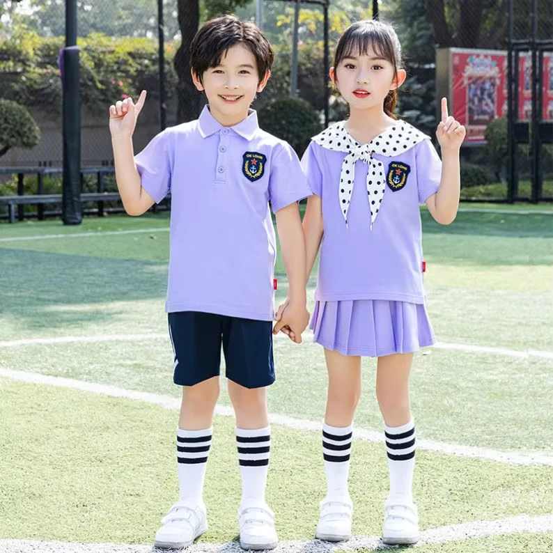 Purple-Color-Girls-and-Boys-Summer-t-Shirts-Match-Shorts-and-Skirts-Sets-International-School-Uniform-Design
