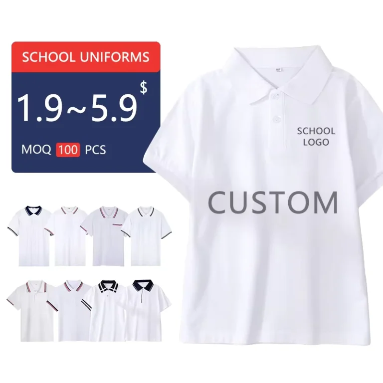 Quality-ODM-OEM-Direct-Sales-Polo-Shirts-White-Short-Sleeves-Fashionable-Teenagers-School-Uniforms-Tops-Unisex
