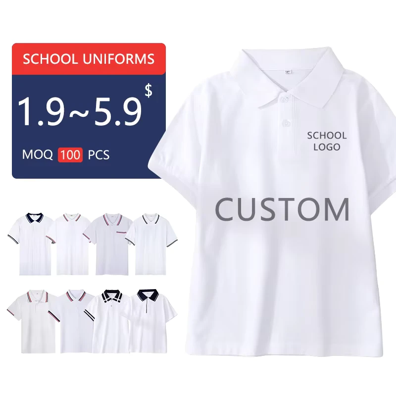 Quality-ODM-OEM-Direct-Sales-Polo-Shirts-White-Short-Sleeves-Fashionable-Teenagers-School-Uniforms-Tops-Unisex