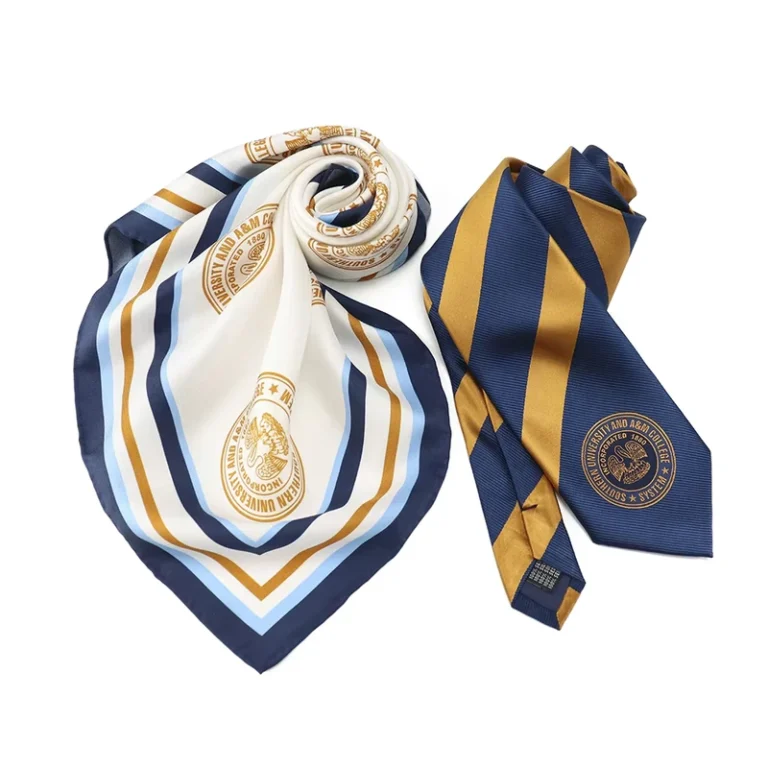 Real-Mulberry-Silk-Custom-Made-Womens-Tie-Scarf-Set-Blue-White-Striped-With-Luxury-Square-Style-School-Logo-Gift-for-Women