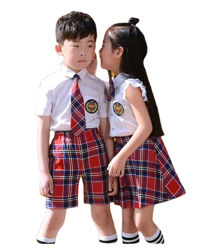 Red-Check-Pattern-School-Uniform-Fabric-School-White-Shirt-Girls-School-Uniform-Check-Skirt