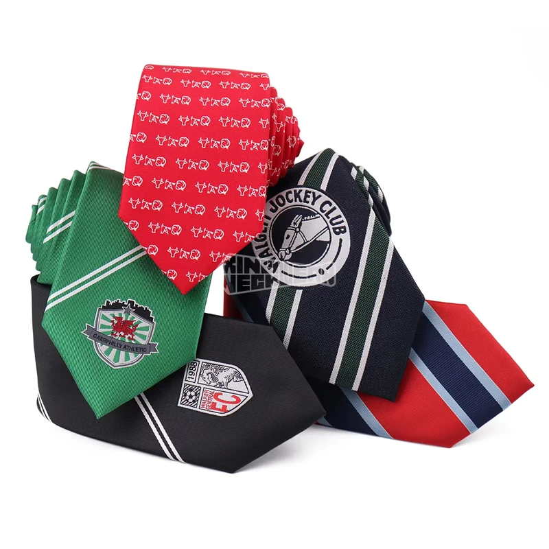 Red-School-Uniform-Ties-Small-Animal-Print-Necktie-Football-Club-Mens-Horse-Tie-With-Stripes