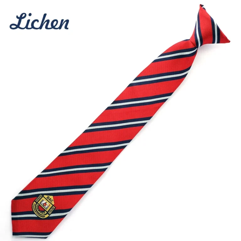 Red-Stripe-School-Logo-Design-Clip-on-Knot-Polyester-Tie