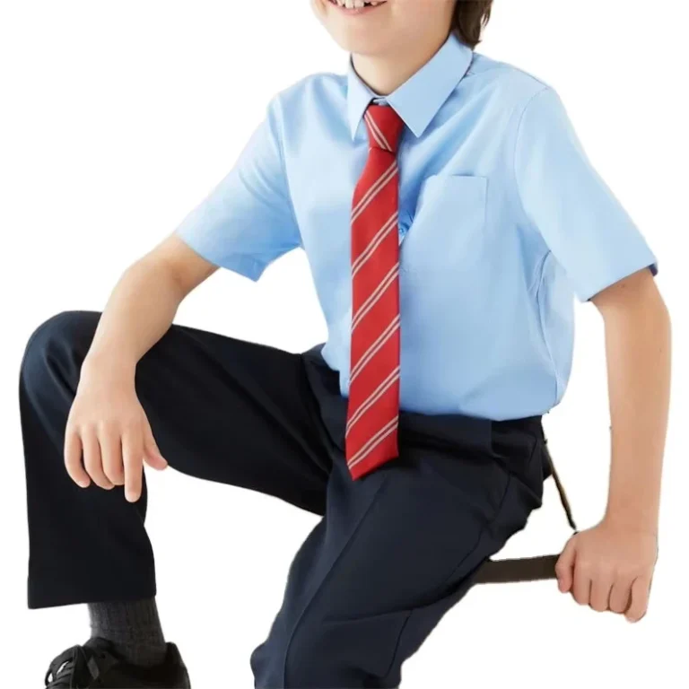 Regular-Fit-Short-Sleeve-100-Cotton-Yarn-Dyed-School-Uniform-Shirt-Blue-Solid-Color-Formal-Men-Shirts