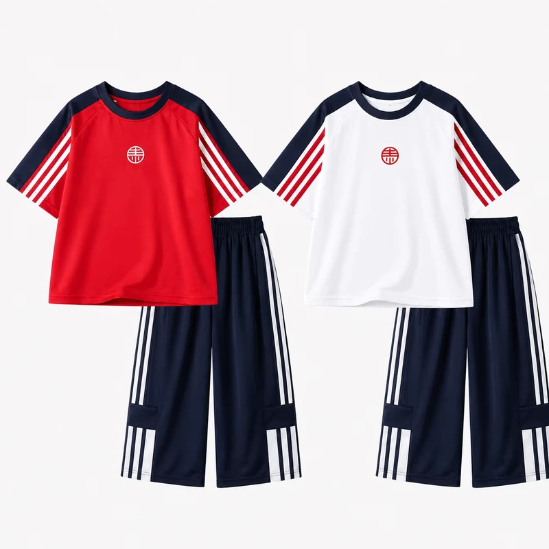 Retro-3-Stripe-Kids-Tracksuit-Set-Cotton-Rich-Raglan-Sleeve-T-shirt-Track-Pants-2pcs-School-Team-Uniform-Sportswear-Outfits