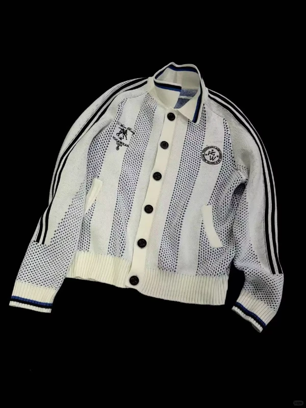 Retro-Sporty-Cardigan-Jersey-Boxy-Fit-Drop-Shoulder-Knitwear-Mesh-Embroidery-Button-up-Cardigan-Side-Tripes