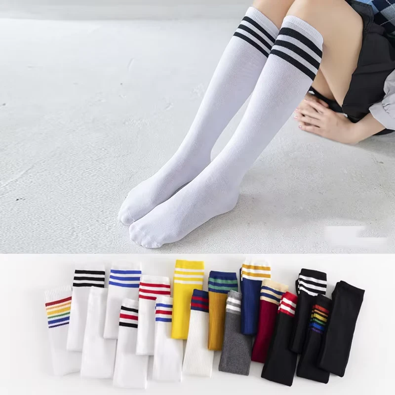 Retro-Striped-Jacquard-Cheerleading-Socks-Girl-Kids-School-Uniform-High-Knee-Socks