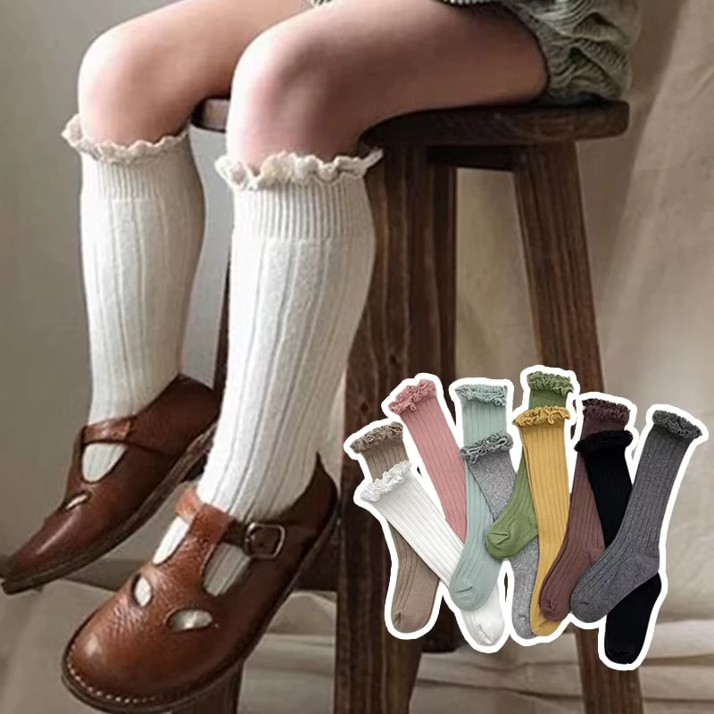 Ruffle-Kids-Knee-High-Socks-Baby-Girls-Toddlers-Long-Soft-Cotton-Socks-Lace-Flower-Children-School-Uniform-Socks