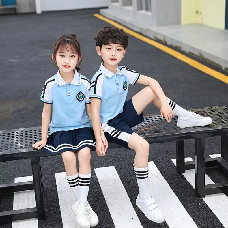 School-Anti-Wrinkle-5-Colors-Breathable-PIQUE-Cotton-Clothes-Design-Summer-Unisex-Boys-and-Girls-2-Piece-Sport-School-Uniform