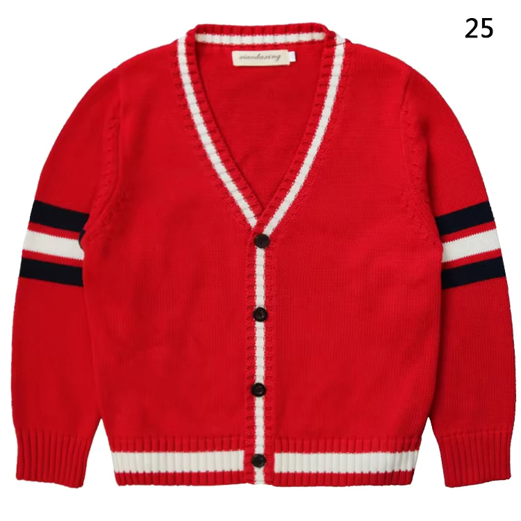 School-College-Cardigan-Uniform-Class-Autumn-Winter-Sweater-Outerwear-Red-White-Long-Sleeve-Knitted-Sweater