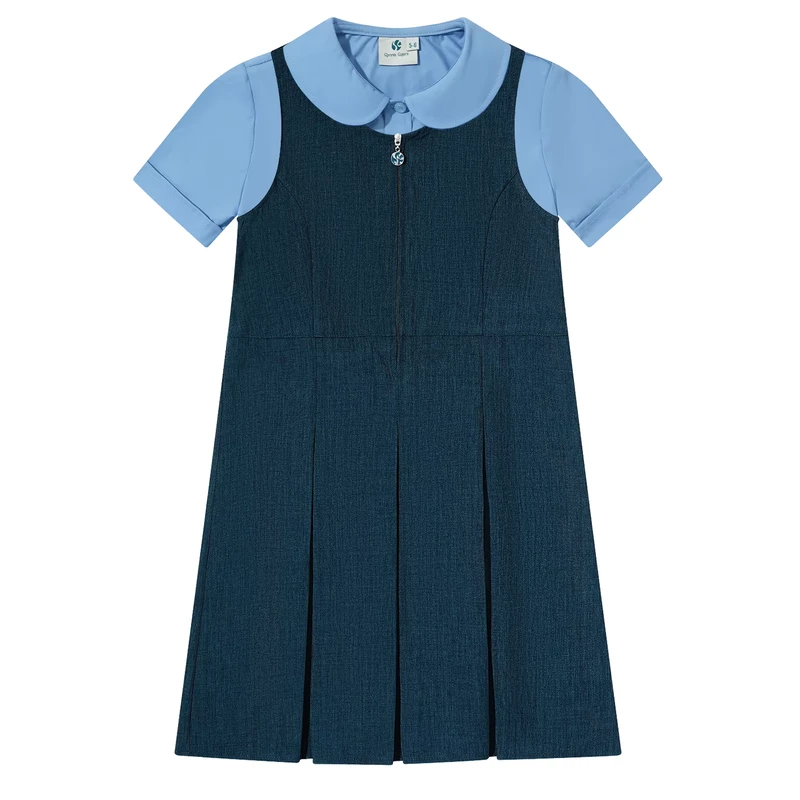 School-Dark-Blue-Jumper-Short-Sleeve-Shirts-Uniform-Set-Custom-School-Uniform-Dress-Pinafores-Blue-Shirt-Set-for-Pretty-Girl