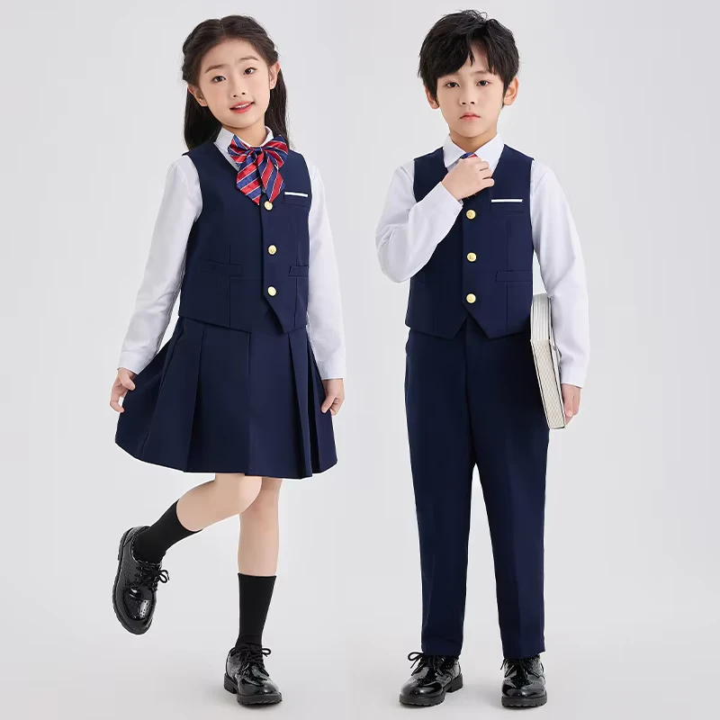 School-Kindergarten-Uniforms-Vest-Suits-Sets-for-Girls-Polyester