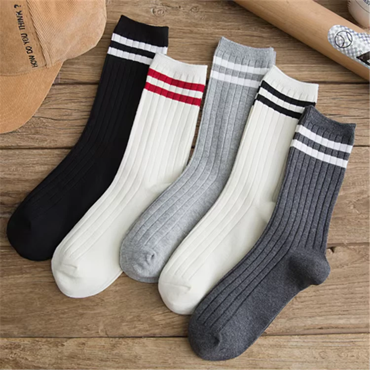 School-Socks-Double-Needle-High-Quality-Socks-Two-Striped-Long-Tube-Slouch-Crew-Socks