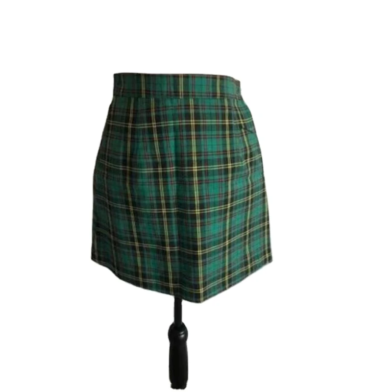 School-Uniform-Girls-Kick-Pleat-Skirt-Green-High-Waist-Skirt-Size-S