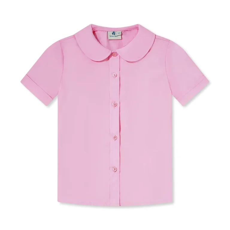School-Uniform-Manufacture-Kids-Girls-School-Blouse-Short-Sleeve-Round-Neck-Button-Blouse-Girls-School-Uniform-Pink-Shirt