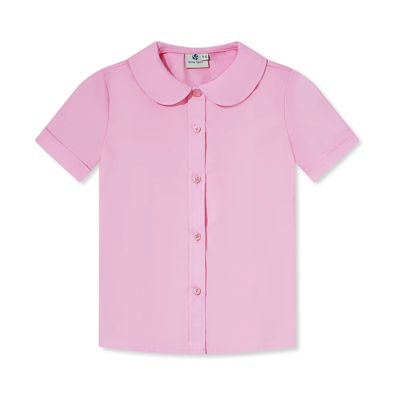 School-Uniform-Manufacture-Kids-Girls-School-Blouse-Short-Sleeve-Round-Neck-Button-Blouse-Girls-School-Uniform-Pink-Shirt