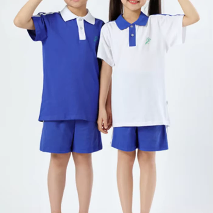 School-Uniform-Primary-School-Uniform-Summer-and-Autumn-Blue-Sports-Clothes-Short-Sleeve-School-Pants-Cotton-Suit-One-Piece-Hair