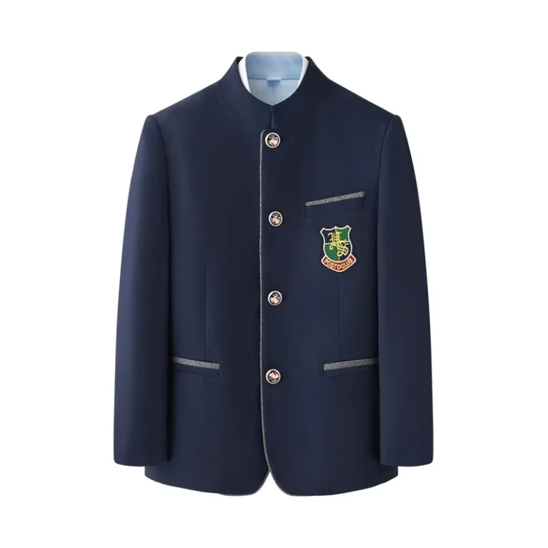 School-Uniform-Sets-for-Children-Navy-Blue-TR-Fabric-Mandarin-Collar-Blazer-Skirt-Pants-Featuring-Piping