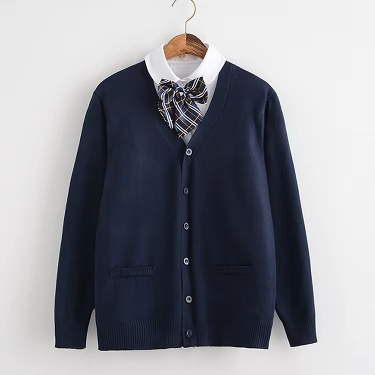 School-Uniform-Supplier-Custom-Brand-Children-Unisex-Soft-Breathable-Cotton-Knitted-Cardigan-Sweater-Long-Sleeve-Bottom-Needle