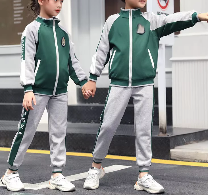School-Uniforms-Custom-Logo-Zipper-Jacket-Sweatsuit-Children-Two-Piece-Sportswear-Set-Tracksuit