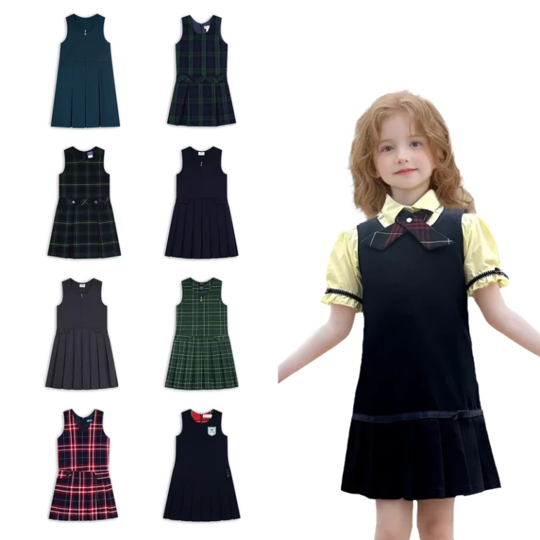 School-Uniforms-Dress-Girls-Navy-Blue-Pinafore-Twin-Buckle-Tab-Jumper-for-Primary-Secondary-Schools-Uniform-Factory