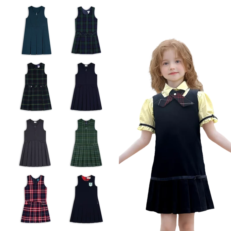 School-Uniforms-Dress-Girls-Navy-Blue-Pinafore-Twin-Buckle-Tab-Jumper-for-Primary-Secondary-Schools-Uniform-Factory