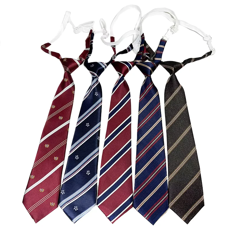 School-Uniforms-Graduation-Pre-tied-Adjustable-Skinny-Neckties-Black-Striped-Tie-for-Women-MEN