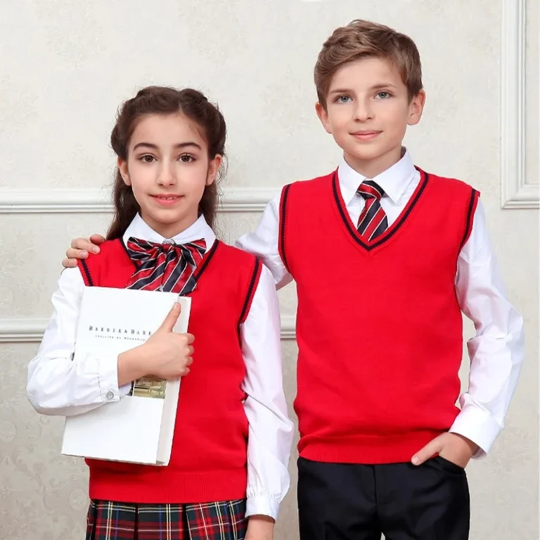 School-Use-Sweater-Red-Sleeveless-Unisex-Sweater-Vest-School-Uniforms-Design-With-Picture-Primary
