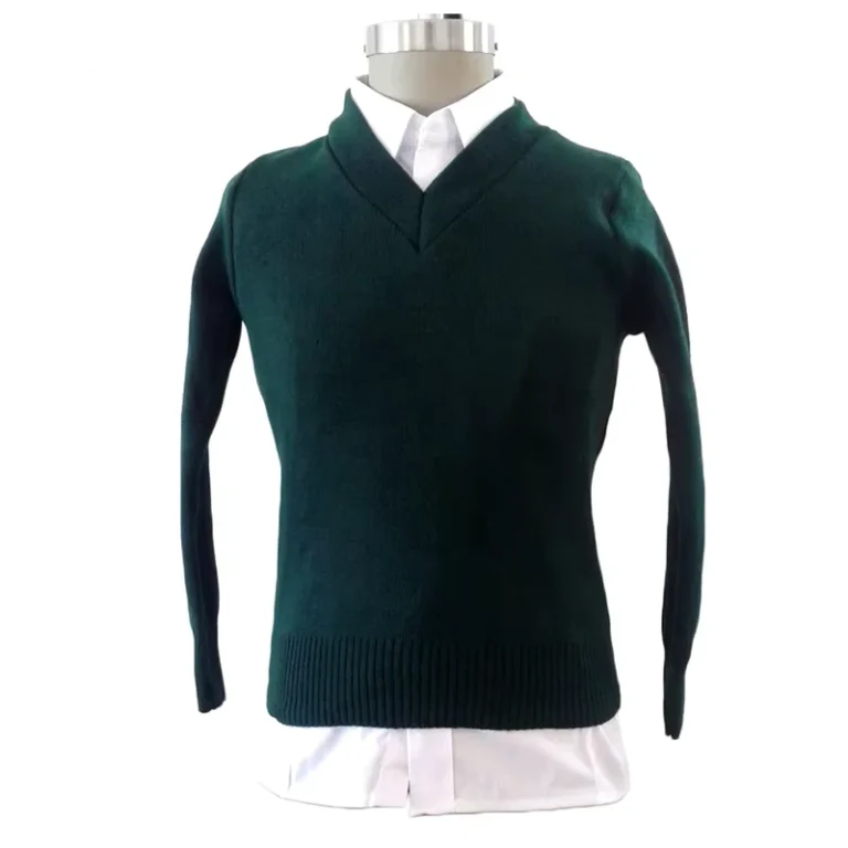 School-Wears-Kids-Cardigan-Sweater-Long-Sleeve-School-Uniform-Clothes-Dark-Green-V-Neck-Sweater
