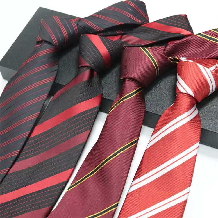Senior-Business-Formal-Hand-Red-Striped-Mens-Tie-Male-Groom-Wedding-Polyester-School-Neckties