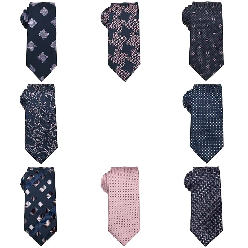Shengzhou-Tie-Manufacturer-Paisley-Floral-Striped-Casual-Ties-OEM-ODM-Custom-Micro-Polyester-Necktie-for-Men-Pink-Navy