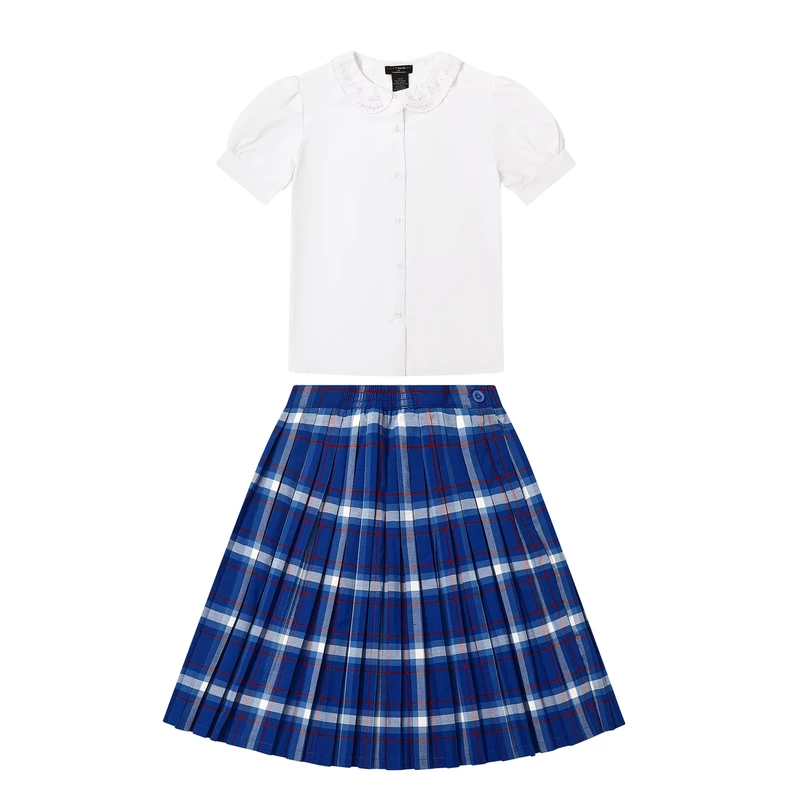 Short-Sleeved-Skirt-White-School-Uniform-Girls-Student-White-Blouse-Skirt-Blue-Plaid-Dress-Set-for-School-Girls-Student