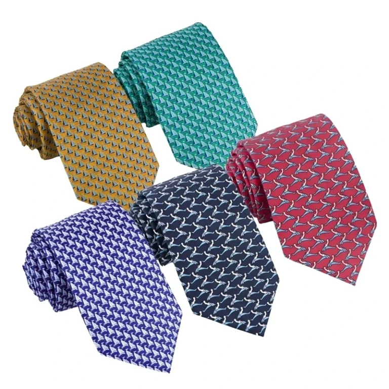 Silk-Printed-Necktie-with-Custom-Elephant-Logo-Red-Blue