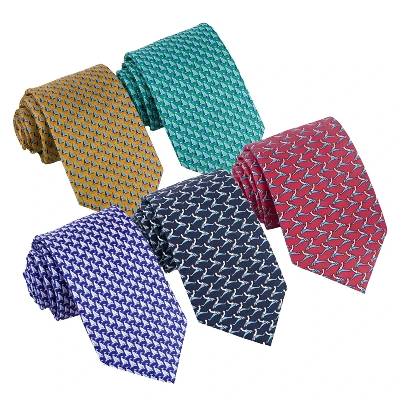 Silk-Printed-Necktie-with-Custom-Elephant-Logo-Red-Blue