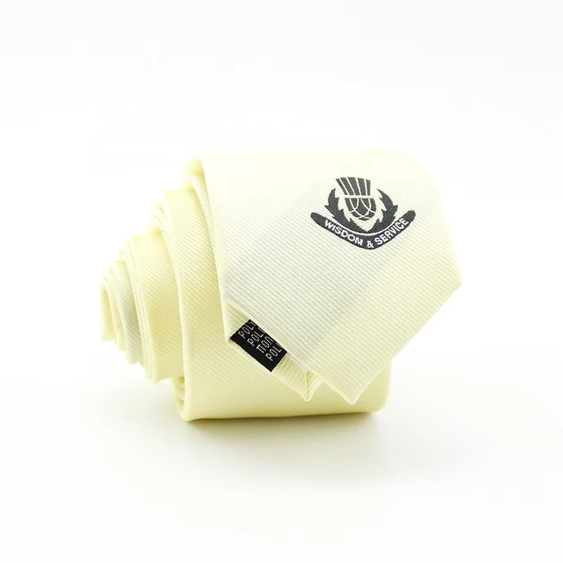Slim-Skinny-China-Custom-Necktie-Polyester-Microfiber-Woven-Beige-Black-Logo-Australia-Uniform-School-Tie-with-Logo