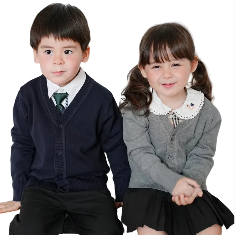 Solid-Color-Cotton-Spandex-Breathable-V-neck-Single-Button-School-Uniform-Cardigan-for-Girls-Boys-Big-Kids-Toddler-Long-Sleeve