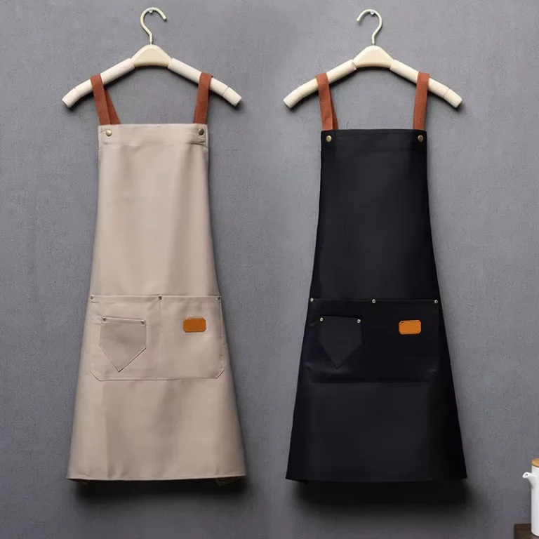 Solid-color-Halter-Bib-Polyester-Sleeved-Apron-Chef-Barista-Work-Uniform-Customizable-logo-Waterproof-Modern-Style