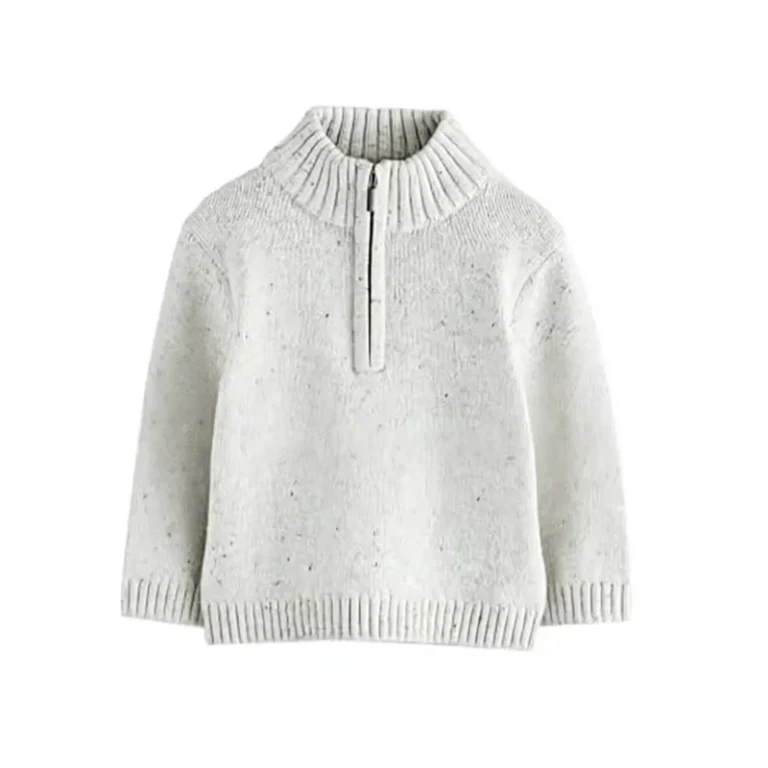 Speckled-Cotton-Knitting-Kids-Long-Sleeve-1-4-Zip-Stand-Collar-Knitted-Jumper