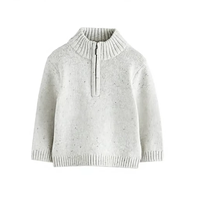 Speckled-Cotton-Knitting-Kids-Long-Sleeve-1-4-Zip-Stand-Collar-Knitted-Jumper