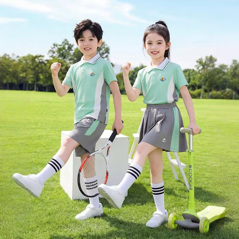 Spring-Autumn-Middle-School-Uniform-Set-Cotton-Customized-Short-Sleeve-Shorts-for-Boys-Girls-Sports-Class
