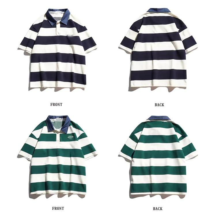 Striped-Short-Sleeve-t-Shirt-for-Men-Women-100-Cotton-Multi-Color-Casual-School-Uniforms-Rugby-Polo-Shirts-240gsm