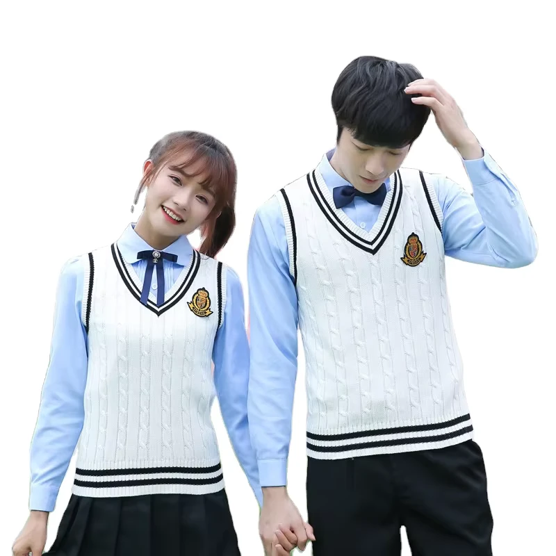 Student-British-College-Style-School-Uniform-Class-Uniform-Couple-Jk-Uniform-Cotton-V-neck-Knitted-Vest