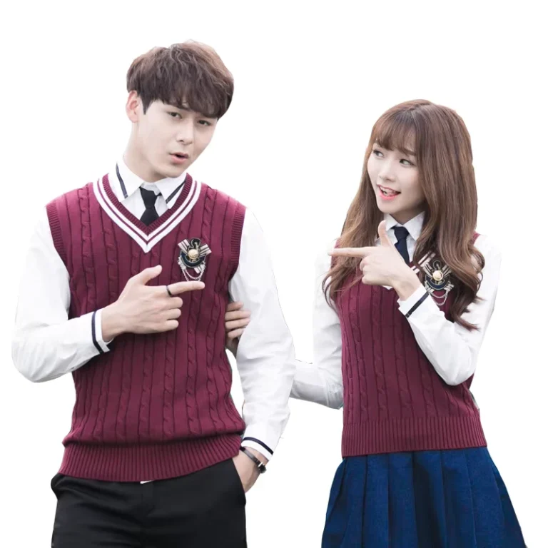 Student-British-College-Style-School-Uniform-Sweater-Cotton-Spandex-White-Blue-Green-Red-Badge-V-neck-Knitted-Vest
