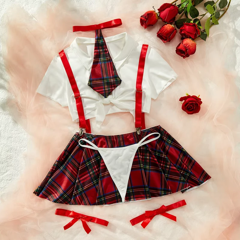 Student-School-Girl-Cosplay-Uniform-Adult-Women-Roleplay-Sexy-Lingerie-Costumes-Sex-Tops-Plaid-Skirt-Tie-Erotic-Sets